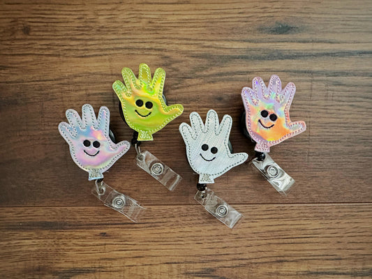 Happy face gloves badge reels