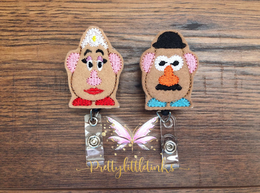 Mr and Mrs Potatoe badge reel